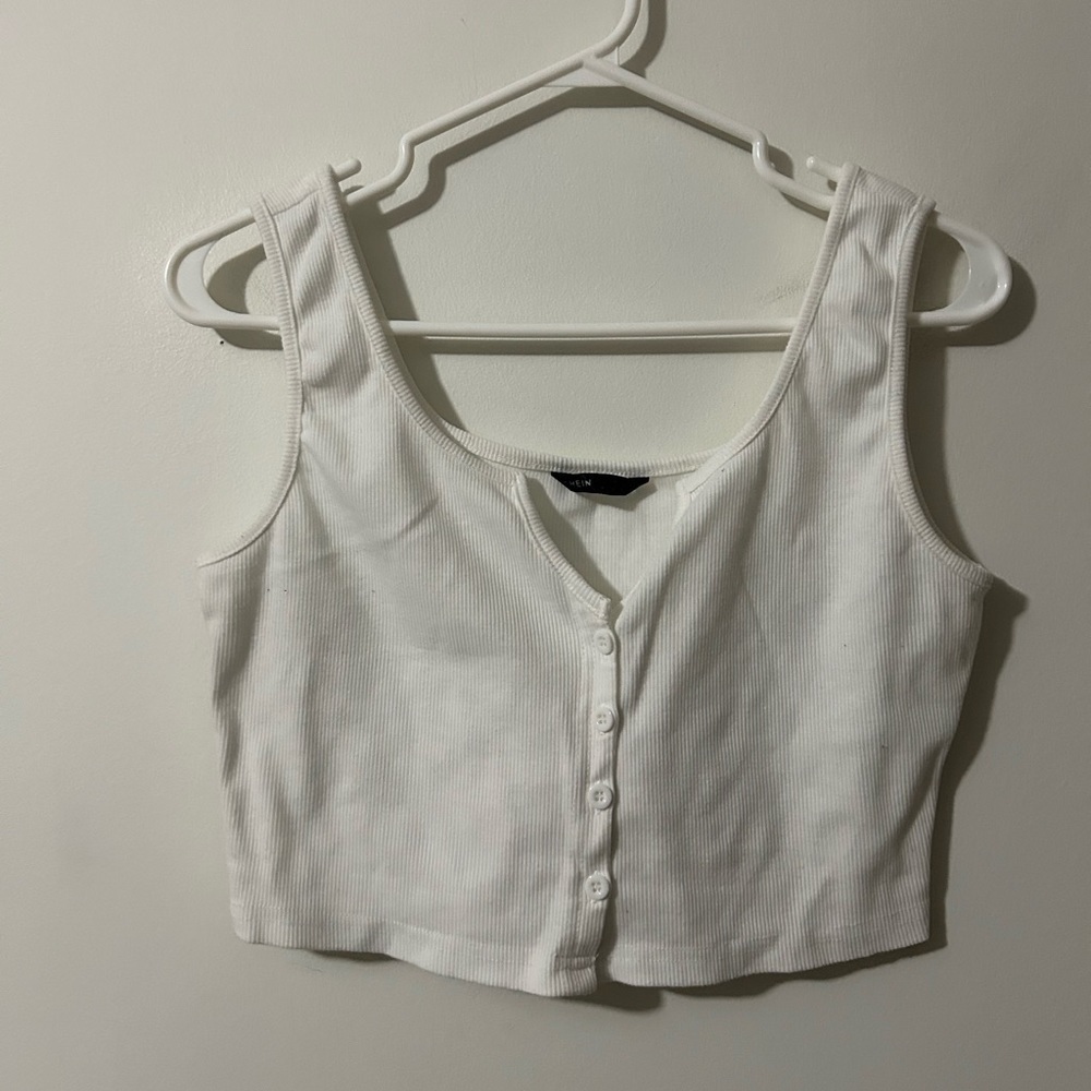 Shein White Button Up Cropped Tank Top